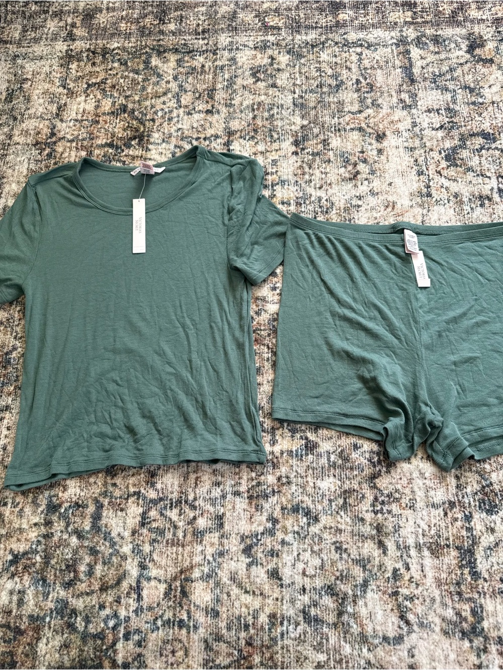 Victoria's Secret Short Sleeve Sleep Top & Boxer Shorts Set - Green